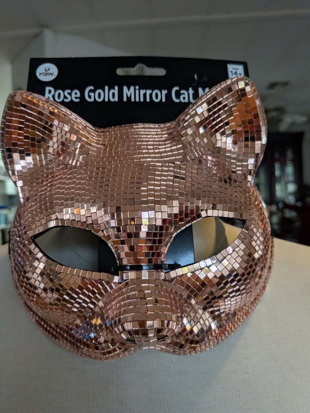 KBW Rose Gold Mirror Cat Mask Disco Costume Accessory